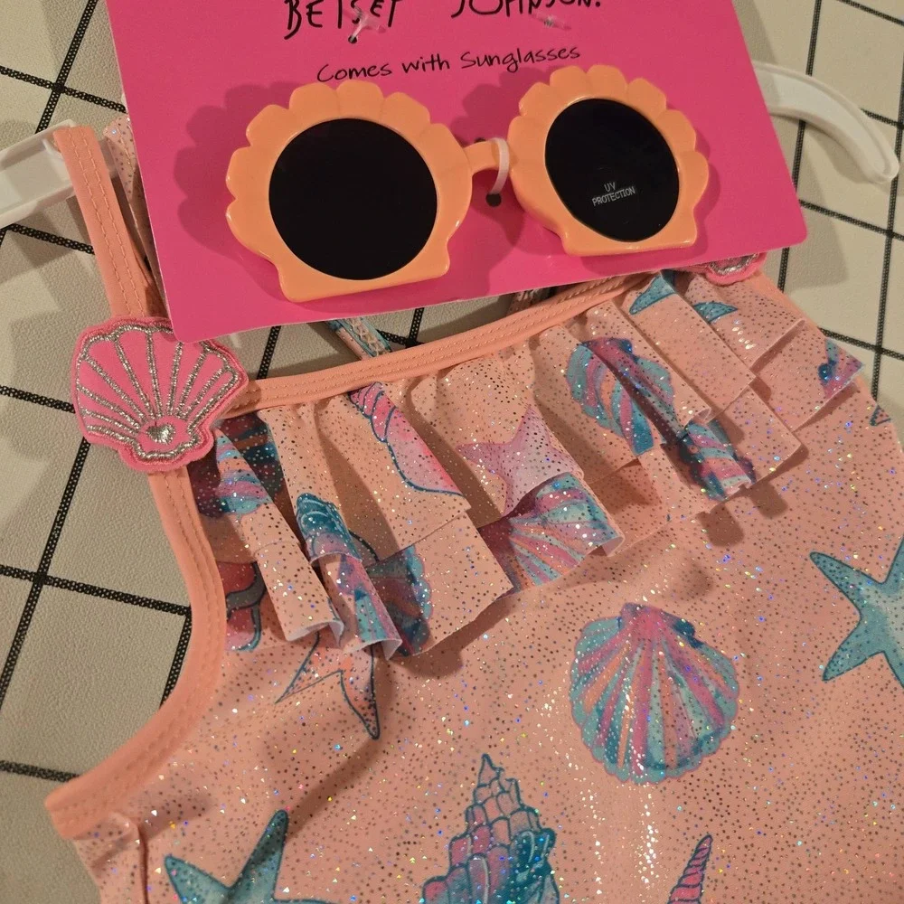 Betsy Johnson Toddler Girls' Glitter Seashell with‎ Ruffles & Sunglasses 2T NWT